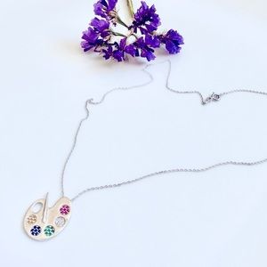 Minimal Sterling Silver Palette Necklace, Dainty Painter Necklace Artist Pendant